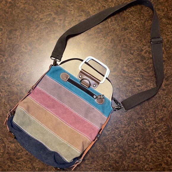 SNUG STAR Canvas Striped CrossBody Shoulder Bag/Purse/Backpack - Picture 3 of 8